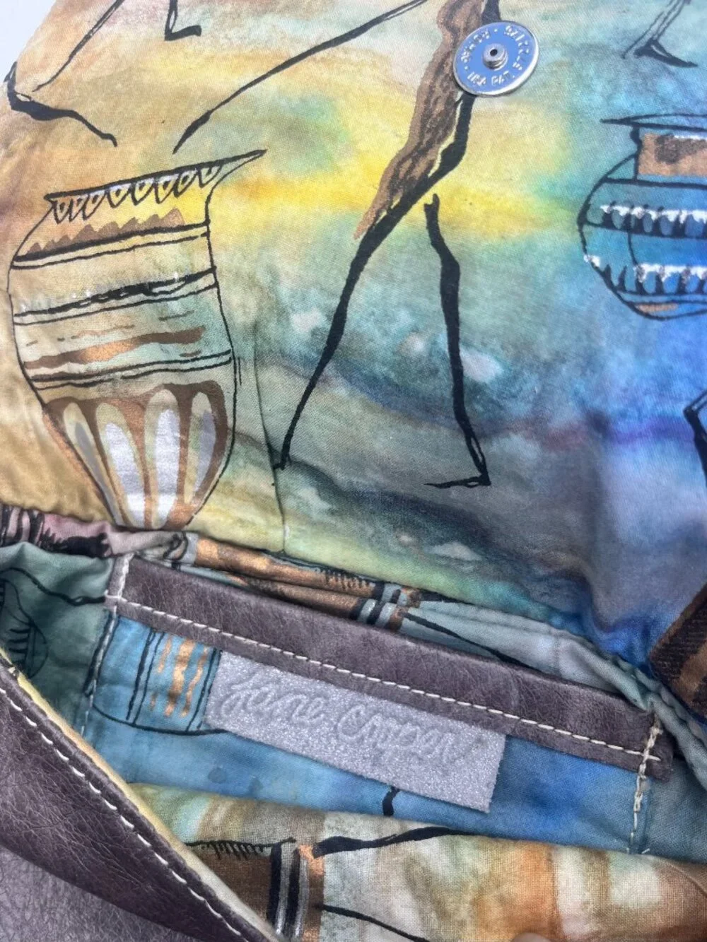Jane Cooper Genuine Python & Leather Wristlet Clutch, Hand-Painted Desert Lining